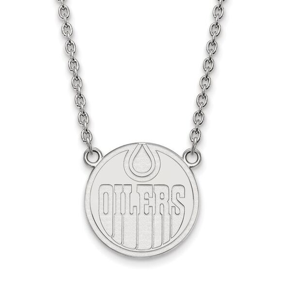 14k White Gold NHL Edmonton Oilers Large Necklace 18 Inch